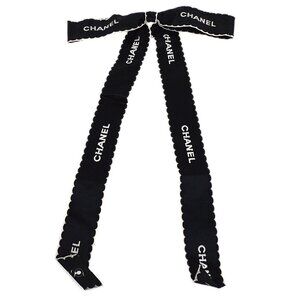 Chanel Bow Brooch Pin Black Satin 12297
